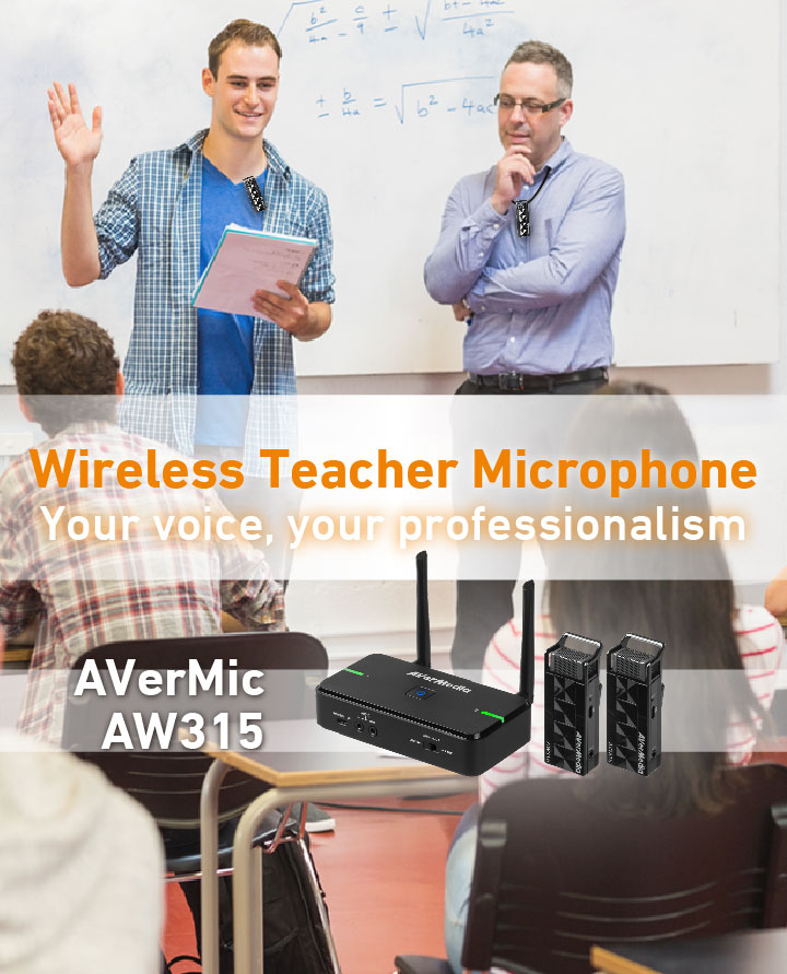 AVerMic Wireless Teacher Microphone AW315 Dual Mic with Smart Pair