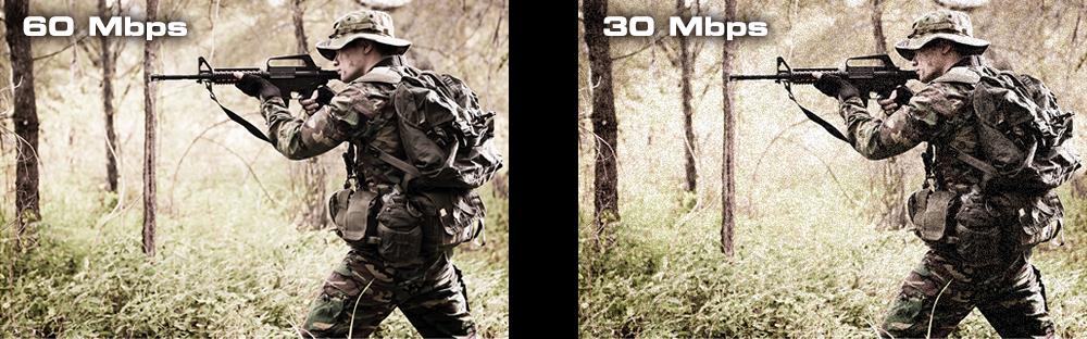 Picture Perfect. 30Mbps to 60Mbps. A soldier is aiming with a gun.